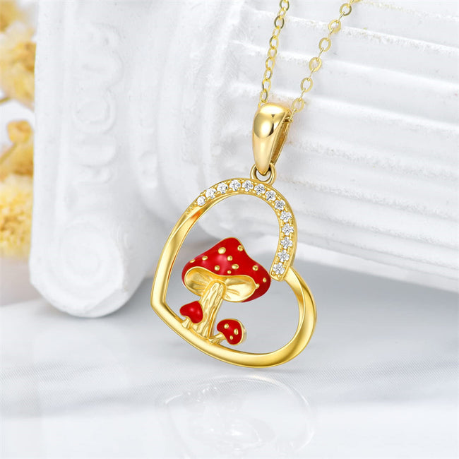 Gold Mushroom Necklace for Women Mushroom Pendant Necklace Mushroom Jewelry Mushroom Heart Pendant Necklace Gifts for Her 16+1+1 Inch