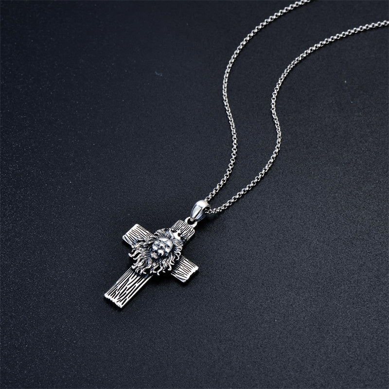 Sterling Silver Lion Semicolon Rose Sunflower Cross Pendant Religious Necklace