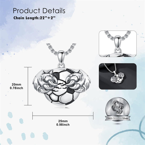 Sterling Silver Bear Claw Basketball Baseball Football Sports Pendant Necklace for Men