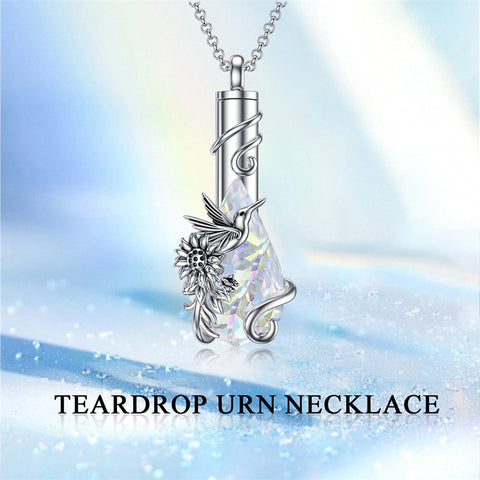 Sterling Silver Teardrop Crystal Butterfly Dragonfly Fox Hummingbird Phoenix Tree of Life Urn Necklaces for Ashes
