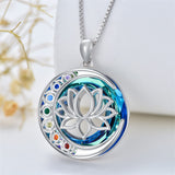 Sterling Silver Crystal Triple Moon Goddess Hamsa Hand Lotus Tree of Life Flower of Life Chakra Pendant Necklace