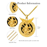 14K Gold Plated Black Onyx Patron Saint Medal Religious Amulet Pendant Necklace for Men