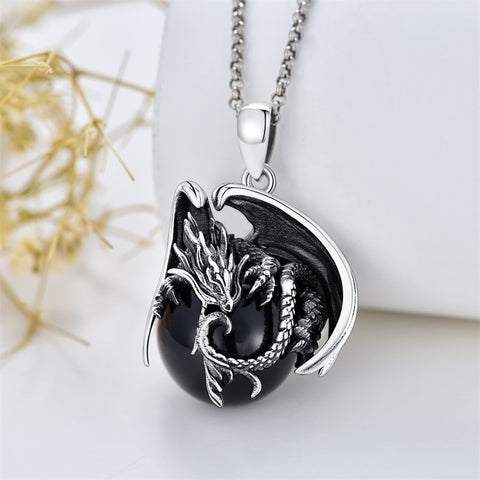 Sterling Silver Viking Dragon Eagle Wolf Animal Pendant Necklace for Men