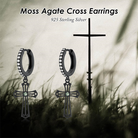 Sterling Silver Black Sword Cross Hoop Earrings Gift for Men Women