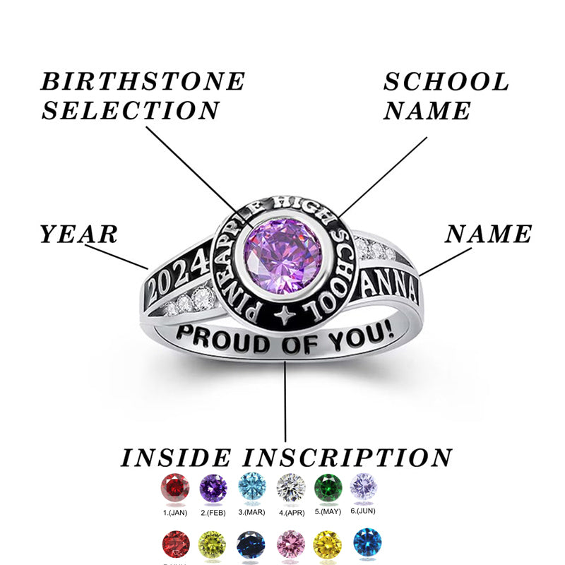 Copper Personalized Birthstone Engraved Graduation Rings for Her