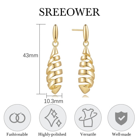 14K Gold Plated Spiraled Pinecone-Inspired Design Studs Earrings  for Women