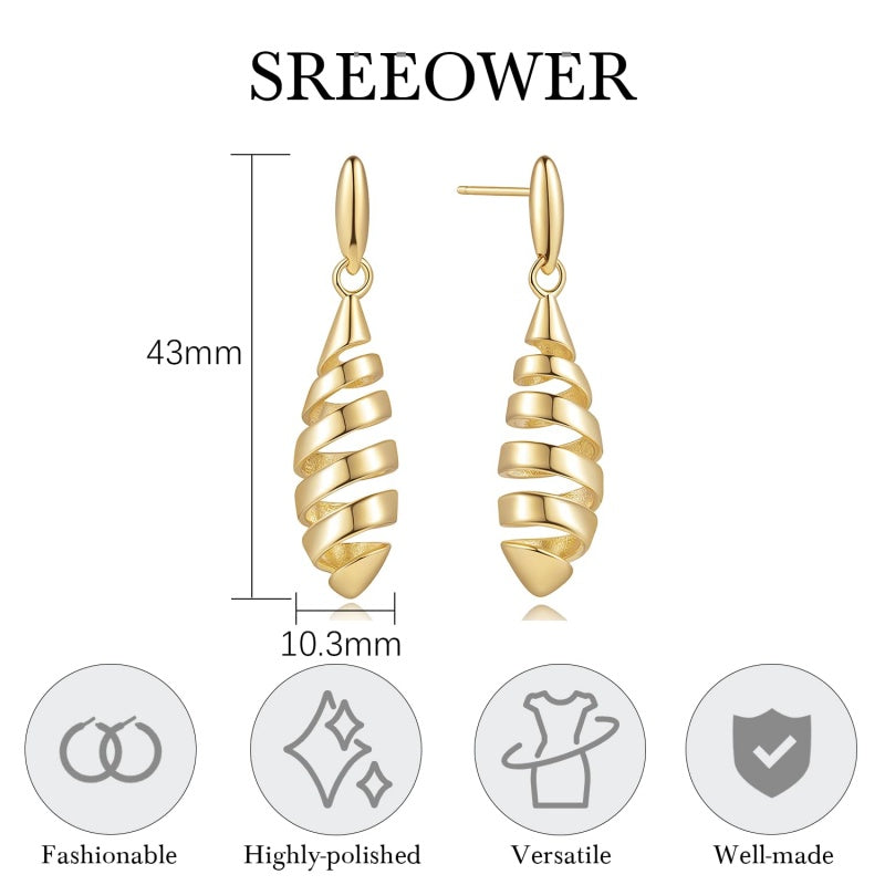 14K Gold Plated Spiraled Pinecone-Inspired Design Studs Earrings  for Women