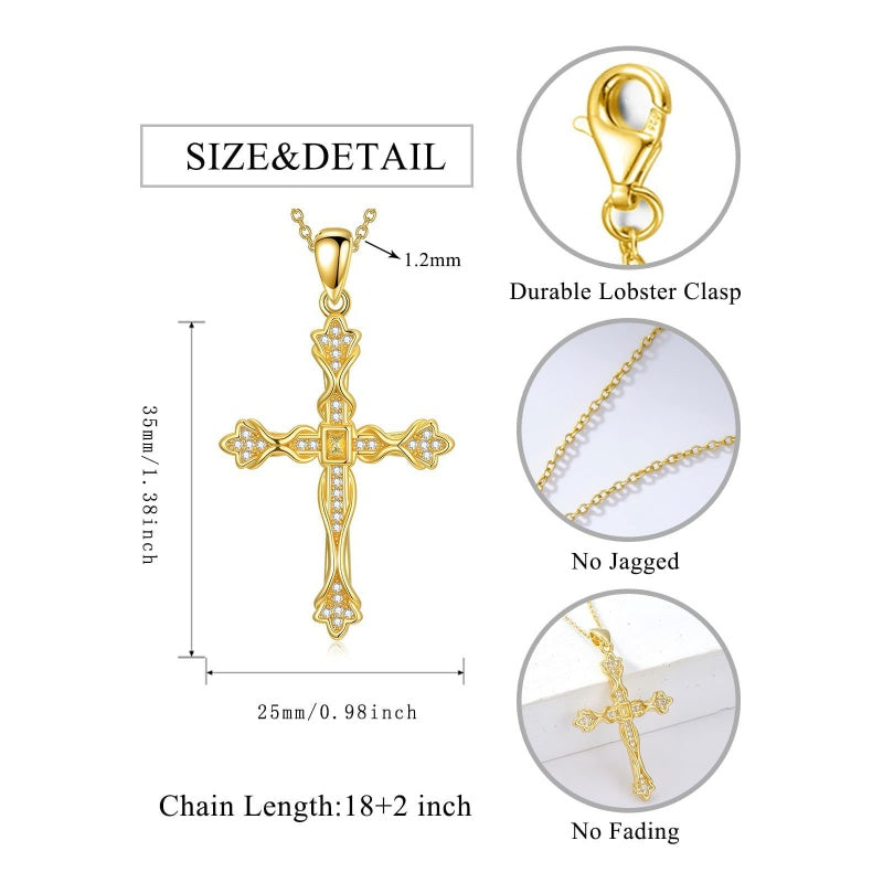 14K Gold Plated Cross Pendant Necklace for Women