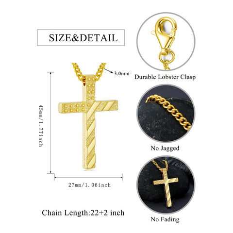 Bible Verse 14K Gold Plated American Flag Cross Necklace for Men