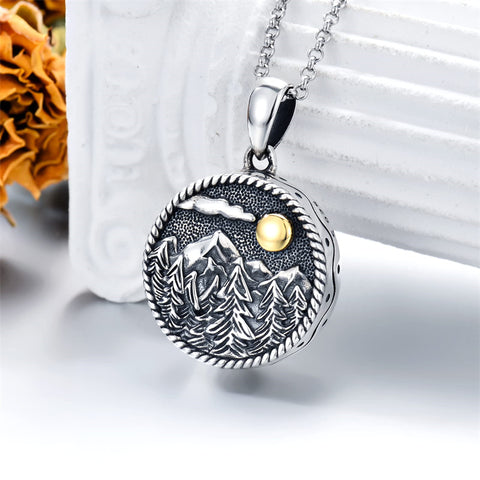 Sun and Mountain Urn Necklace for Ashes S925 Sterling Silver Cremation Jewelry Memorial Necklaces Ashes Keepsake Gifts for Mom Dad Grandma Grandpa
