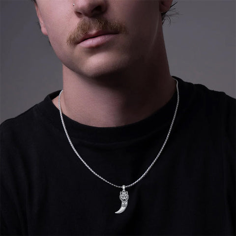 Sterling Silver Viking Dragon Eagle Wolf Animal Pendant Necklace for Men