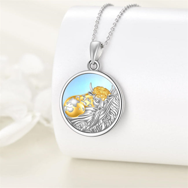 Cow Necklace for Women Moonstone 925 Sterling Silver Cow Pendant Necklace Jewelry Gifts for Girls