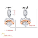Family Theme Charm 925 Sterling Silver Mother Father Clear Pave Heart Pendant Beads Fit European Women Bracelet