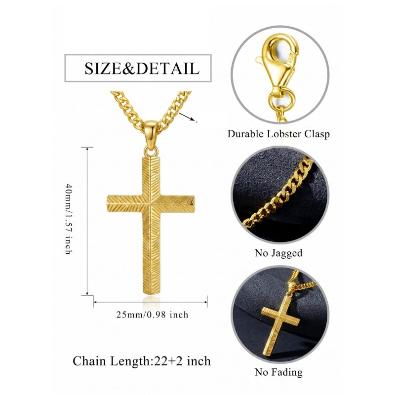 Cross Pendant Necklace for Men 14K Gold Plated Minimalist Christian Jewelry Religious Gift