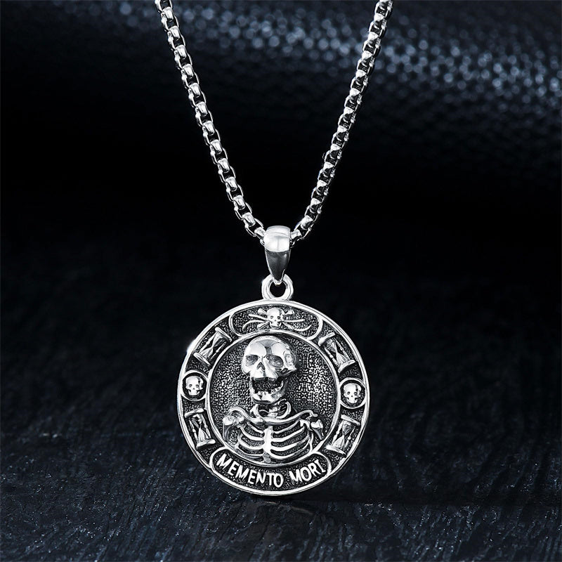 ROMANTICWORK Memento Mori Halsketting van 925 sterling zilver, meento Mori hanger, gothic, doodshoofd, sieraad, cadeau voor mannen en vrouwen