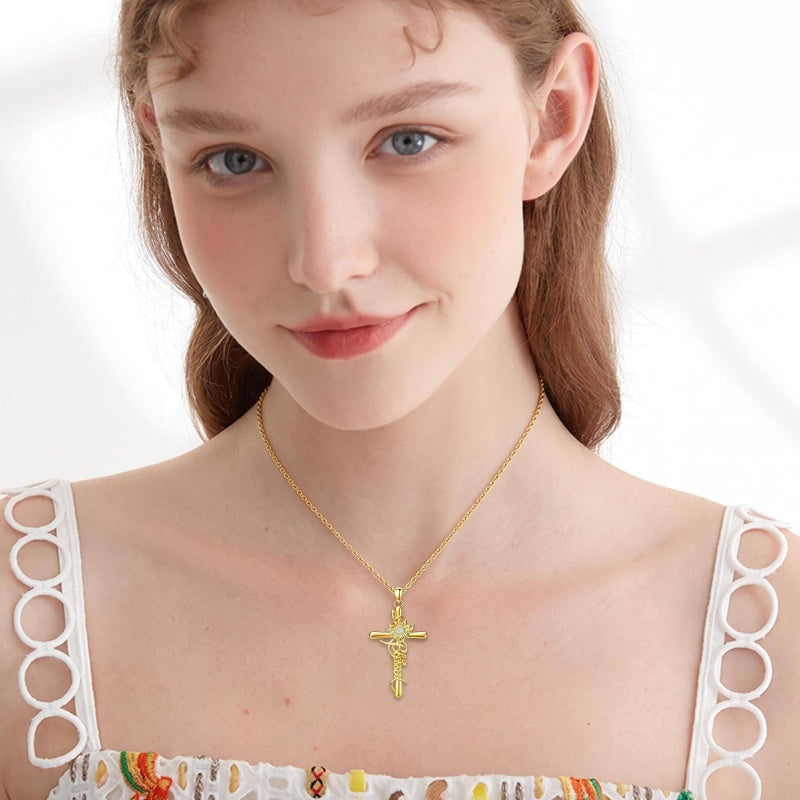 14K Gold Plated Faith Cross Pendant Necklace Religious Gifts for Women