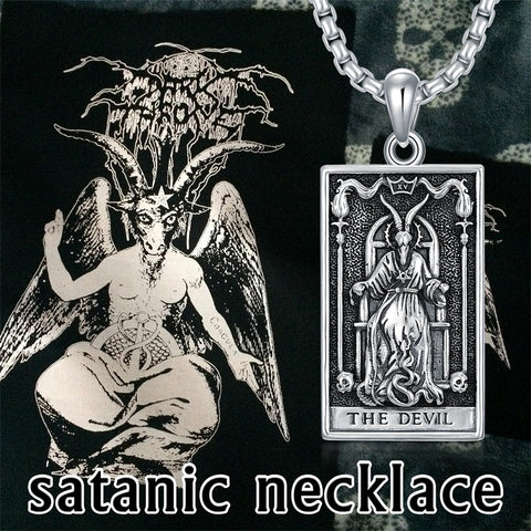 Sterling Silver Amulet Baphomet Protection Pendant Necklace with Engraveds