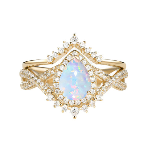 Sterling Silver 10K 14K 18K Gold  Pear Shaped Gemstone Engagement Rings Set