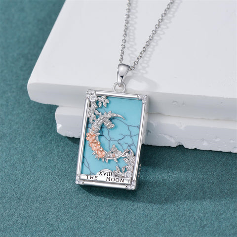 Sterling Silver Turquoise Empress The Lovers  The Moon Wheel Of Fortune The Sun Tarot Card Pendant Necklace