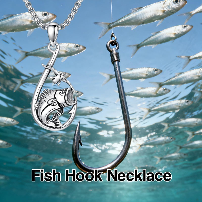 Sterling Silver Deer Bass Fish Wild Duck Fish Hook Pendant Necklace Hu– romanticwork