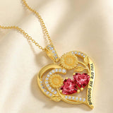 Double Birthstone Necklace 14K Gold Plated You Are My Sunshine Sunflower Necklace Heart Pendant Necklace