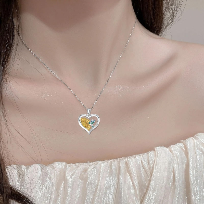 Sterling Silver Heart Bee Dragonfly Butterfly Hummingbird Sunflower Animal Pendant Necklace  Gifts for Christmas