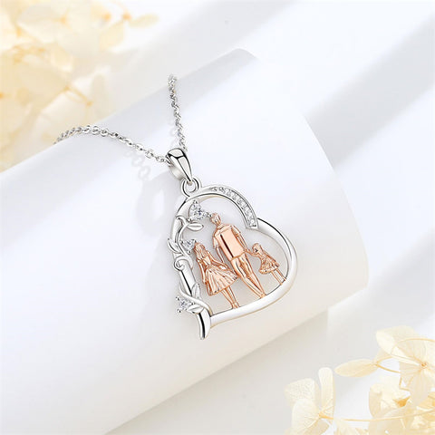 Sterling Silver Cubic Zirconia Mother Daughter Father Daughter Pendant Necklace