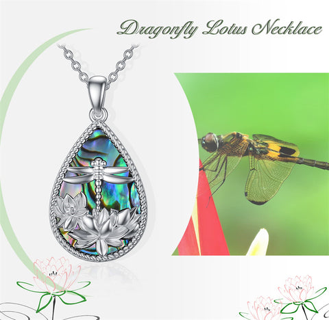 Sterling Silver Abalone Shell Dragonfly Pendant Necklace