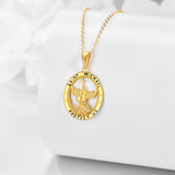 14k Real Gold St Michael Necklace , Dainty Solid Gold Protect Jewelry Gift For Women Girls Valentine Christmas Mothers Day Gifts