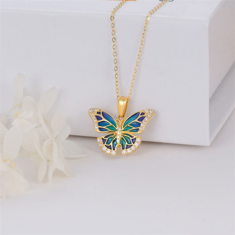 Dainty Gold Butterfly Pendant Necklace: Gold Plated Brass Chain