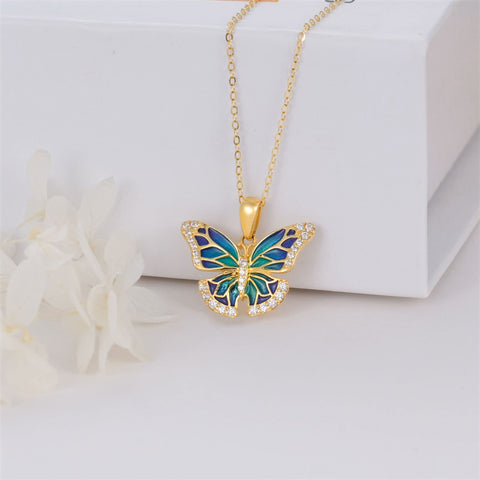 14K Gold Butterfly Pendant Necklace