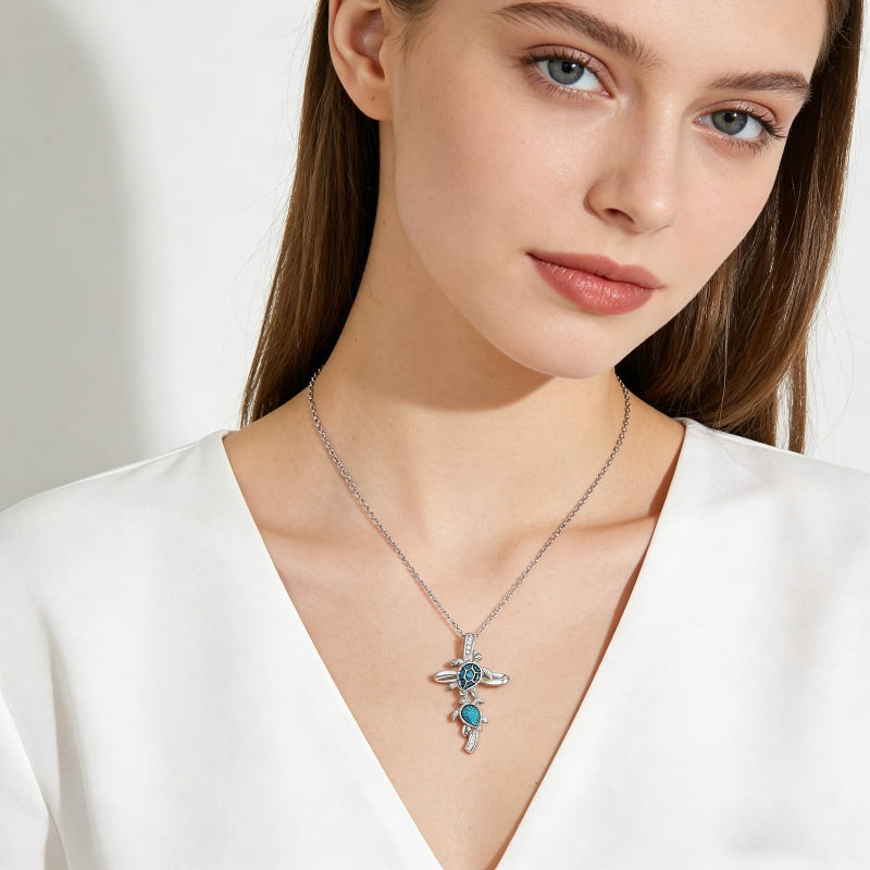 14K Gold Plated Turquoise Turtle Dragonfly Hummingbird Pendant Necklace