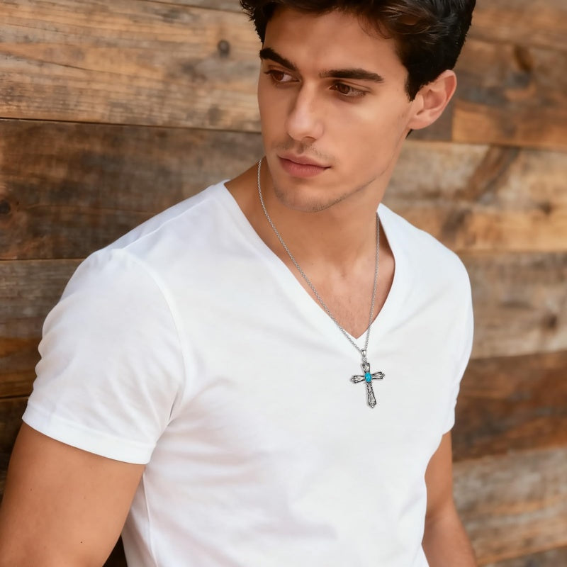 14K Gold Plated Turquoise Cross Pendant Necklace