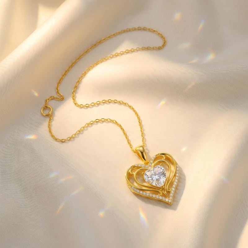 Heart Rose Pendant Necklace for Women  14K Gold Plated Mothers Day  Anniversary Birthday Gift