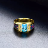 Sterling Silver Square Sapphire with Opal Gemstone Wedding Ring for Men