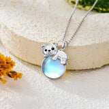 Sterling Silver Moonstone Fox Dolphin Axolotl Teddy Bear Hippo Raccoon Pendant Necklace for Women