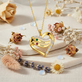 10K 14K 18K Gold  Personalized 1-4 Birthstones Engraved Heart Necklace for Women