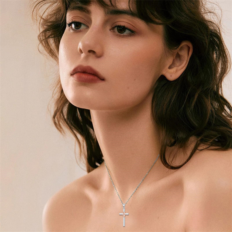 Sterling Silver Lion Semicolon Rose Sunflower Cross Pendant Religious Necklace