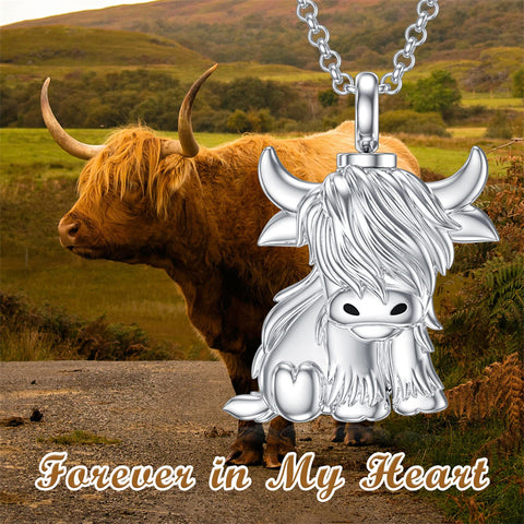 Sterling Silver Highland Cow Urn Necklace for Ashes