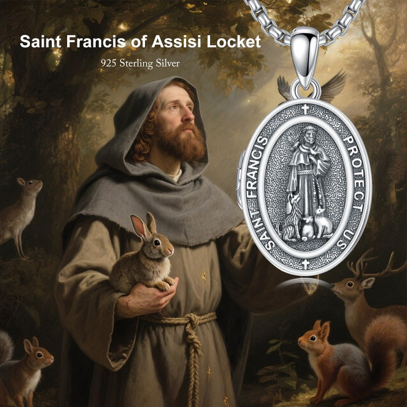 Sterling Silver Personalized Photo St. Anthony Francis Sebastian Medal Protection Necklace Catholic Christian Jewelry