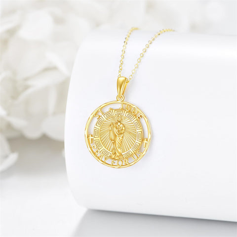 14K Real Gold Patron Saint Necklace Religious Protection Pendant 14K Solid Gold Jewelry Gifts for Men Women