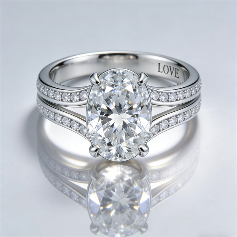 Sterling Silver 10K 14K 18K Gold Personalized Engraved Moissanite Wedding Engagement Promise Band Ring