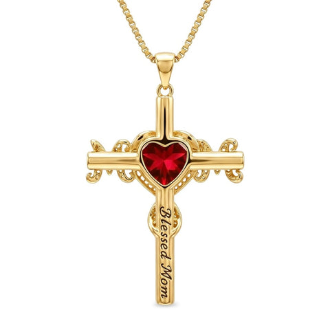 14K Gold Plated  Birthstone Cross Necklace  Pendant Necklace Mother's Day Birthday Gifts for Women