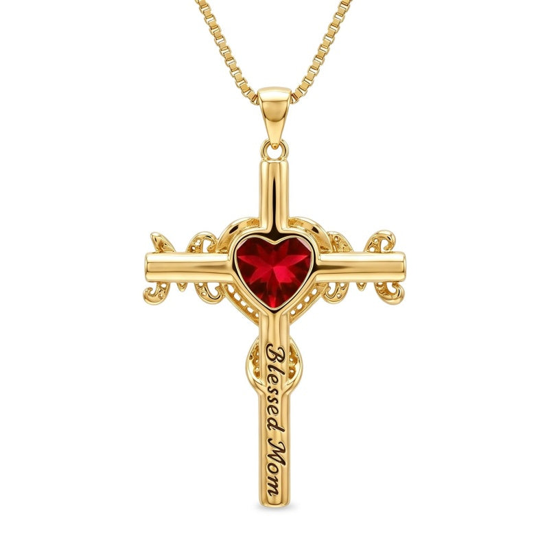 14K Gold Plated  Birthstone Cross Necklace  Pendant Necklace Mother's Day Birthday Gifts for Women