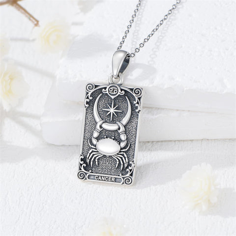 Sterling Silver Tarot Card 12 Zodiac Sign Pendant Necklace