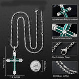 14K Gold Plated Turquoise Malachite Cross Necklace for Men Christianity Cross Jewelry