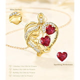 10K 14K 18K Gold Double Birthstone Heart Mother Son/Daughter Pendant Necklace for Mom