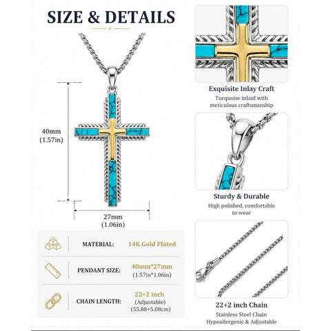 14K Gold Plated Two Tone Cross Pendant Necklace Christian Jewelry Religious Gift