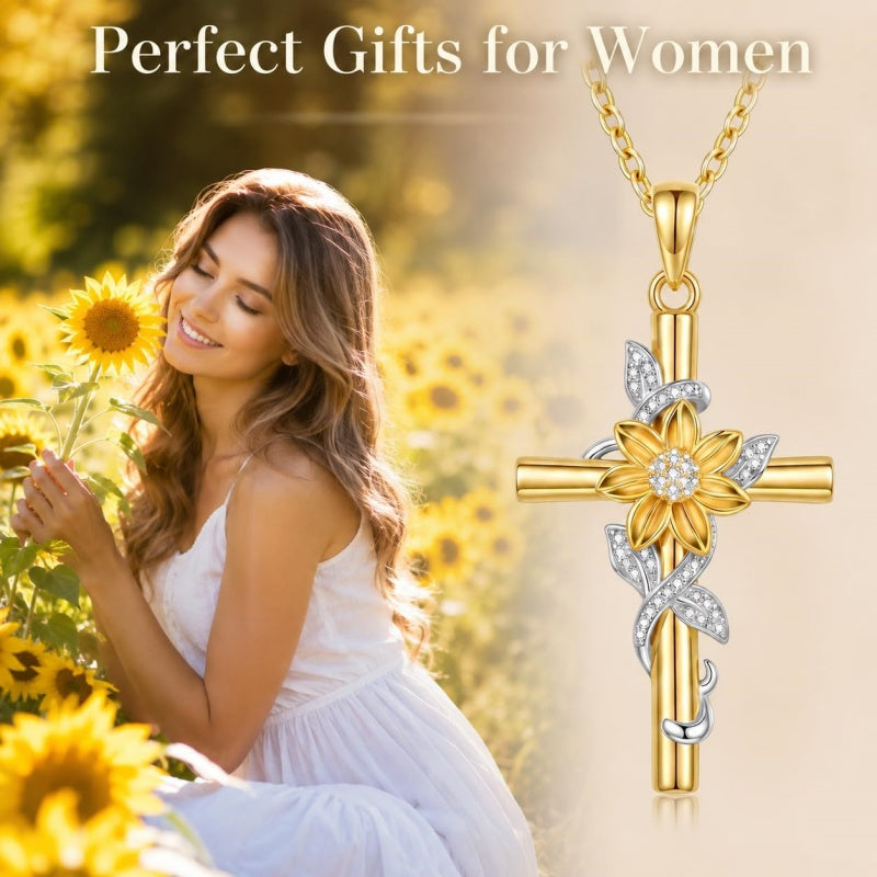 14K Gold Plated Cross Pendant Necklace Faith Jewelry Gift for Women
