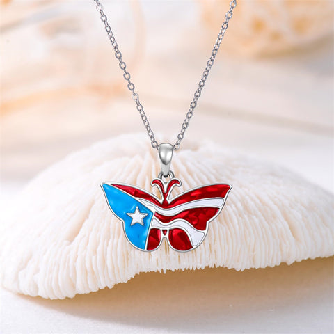 Sterling Silver Butterfly Frog Tree of Life Puerto Rico Flag Pendant Necklace